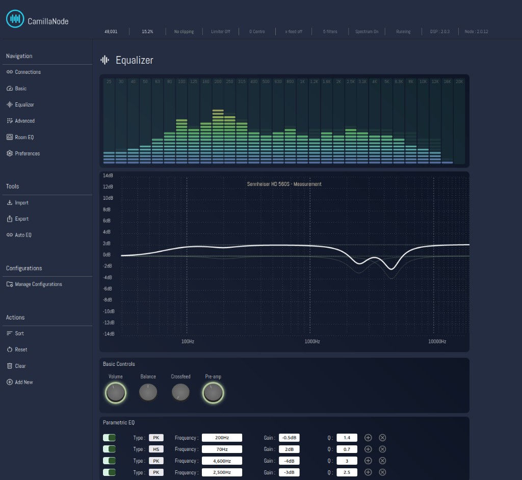 CamillaDSP EQ 화면 — CamillaNode Equalizer